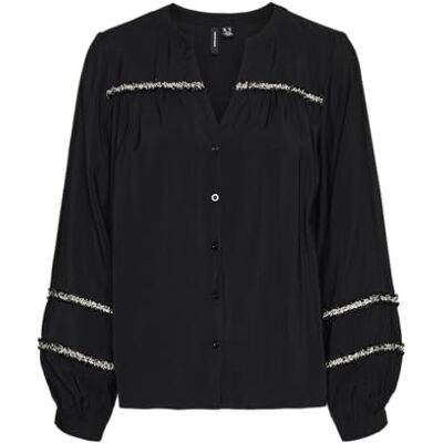 10317589 VERO MODA VMDEMI Detail LS Top WVN GA, czarny, S 10317589 VERO MODA VMDEMI Detail LS Top WVN GA, czarny, S