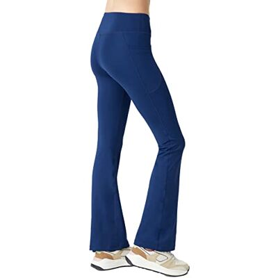 Bootcut LOS OJOS Damskie spodnie do jogi – wysoka talia, legginsy do jogi, z kontrolą brzucha, Granatowy (True Navy), XL Bootcut LOS OJOS Damskie spodnie do jogi – wysoka talia, legginsy do jogi, z kontrolą brzucha, Granatowy (True Navy), XL