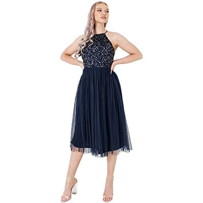 6134-MIDIA-NAVY Maya Deluxe Damska sukienka midi z wiązaniem na szyi, tiulowa, na wieczór, ukończenie szkoły, studniówkę, wesele, dla druhny, suknia balowa, granatowy, 36 6134-MIDIA-NAVY Maya Deluxe Damska sukienka midi z wiązaniem na szyi, tiulowa, na wieczór, ukończenie szkoły, studniówkę, wesele, dla druhny, suknia balowa, granatowy, 36