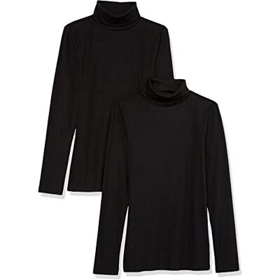 AEW30290F23_Black Amazon Essentials Damski top z golfem z długim rękawem i wąskim krojem (dostępny w dużych rozmiarach), 2 sztuki, czarny, XL AEW30290F23_Black Amazon Essentials Damski top z golfem z długim rękawem i wąskim krojem (dostępny w dużych rozmiarach), 2 sztuki, czarny, XL