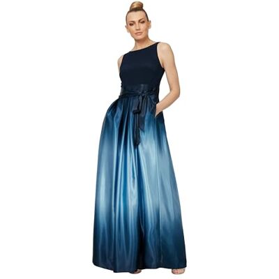 119435M S.L. Fashions Women's Long Satin Mother of The Bride Dress with Pockets, Formal Party Gown (Petite and Regular Sizes), Navy/Wedgewood, 18 119435M S.L. Fashions Women's Long Satin Mother of The Bride Dress with Pockets, Formal Party Gown (Petite and Regular Sizes), Navy/Wedgewood, 18