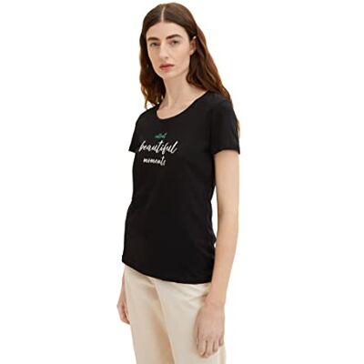 1036193 TOM TAILOR Damski T-shirt , 14482 Deep Black, S 1036193 TOM TAILOR Damski T-shirt , 14482 Deep Black, S