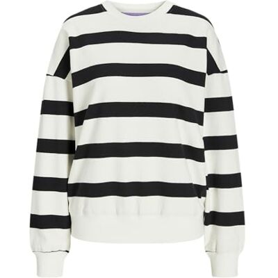 12258494 JACK & JONES Jxella RLX Stripe Ls Crew SWT Sn bluza damska, Czarne/paski: waniliowy lód, S 12258494 JACK & JONES Jxella RLX Stripe Ls Crew SWT Sn bluza damska, Czarne/paski: waniliowy lód, S