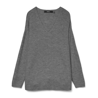10233357 Vero Moda Vmcrewlefile Ls V-neck Blouse Noos SEREK SWETER Kobiety , Medium Grey Melange , L 10233357 Vero Moda Vmcrewlefile Ls V-neck Blouse Noos SEREK SWETER Kobiety , Medium Grey Melange , L