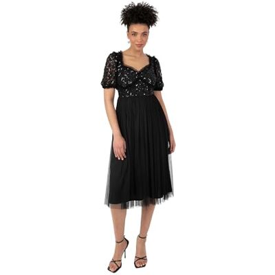 PL1-3018 Maya Deluxe Women's Ladies Midi sukienka krótkie rękawy Sweetheart Neckline 3D Floral Embellished Ruffle Tiul A-line Occasion czarna 38, czarny, 38 PL1-3018 Maya Deluxe Women's Ladies Midi sukienka krótkie rękawy Sweetheart Neckline 3D Floral Embellished Ruffle Tiul A-line Occasion czarna 38, czarny, 38