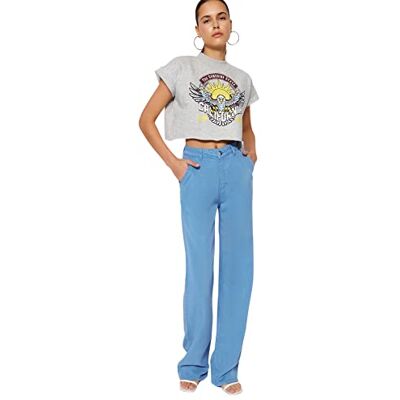 TWOSS23JE00219 Trendyol Kobiety Care wysoki stan szerokie nogawki dżinsy z szerokimi nogawkami, jasnoniebieskie, 34, Jasnoniebieski, 60 TWOSS23JE00219 Trendyol Kobiety Care wysoki stan szerokie nogawki dżinsy z szerokimi nogawkami, jasnoniebieskie, 34, Jasnoniebieski, 60