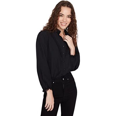 TWOAW21GO0077 Trendyol Damska koszula w rozmiarze Plus Regular Standard Mandarin Collar Woven Shirt, Czarny, 64 TWOAW21GO0077 Trendyol Damska koszula w rozmiarze Plus Regular Standard Mandarin Collar Woven Shirt, Czarny, 64