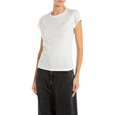 W3474 .000.20994 REPLAY Damski t-shirt skinny fit Basic z bawełny, 011 Off White, L W3474 .000.20994 REPLAY Damski t-shirt skinny fit Basic z bawełny, 011 Off White, L