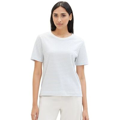 1041041 TOM TAILOR T-shirt damski, 35128 Offwhite Blue Thin Stripe, XXS 1041041 TOM TAILOR T-shirt damski, 35128 Offwhite Blue Thin Stripe, XXS