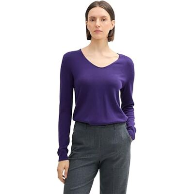1012976 TOM TAILOR Damski sweter z dzianiny z dekoltem w serek, 36518 Cosmic Violet, XL 1012976 TOM TAILOR Damski sweter z dzianiny z dekoltem w serek, 36518 Cosmic Violet, XL