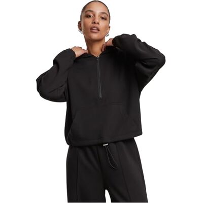 TB7709 Urban Classics Damska bluza z kapturem Soft Touch Zip – Cropped bluza z kapturem z zamkiem do połowy, ściągacz na obszyciu, kieszeń kangurka, miękka mieszanka bawełny, czarna, XL TB7709 Urban Classics Damska bluza z kapturem Soft Touch Zip – Cropped bluza z kapturem z zamkiem do połowy, ściągacz na obszyciu, kieszeń kangurka, miękka mieszanka bawełny, czarna, XL