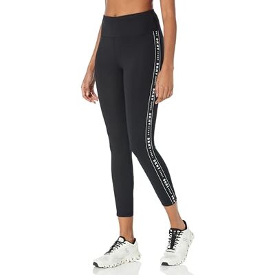 DP3P1883 DKNY Damskie legginsy kompresyjne z logo z wysokim stanem 7/8, Czarny/czarny, S DP3P1883 DKNY Damskie legginsy kompresyjne z logo z wysokim stanem 7/8, Czarny/czarny, S