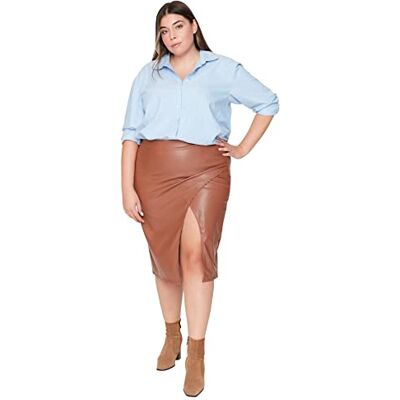 TBBAW23AZ00029 Trendyol Damska spódnica midi ołówkowa tkana plus size, Brązowy, 70 duże rozmiary TBBAW23AZ00029 Trendyol Damska spódnica midi ołówkowa tkana plus size, Brązowy, 70 duże rozmiary
