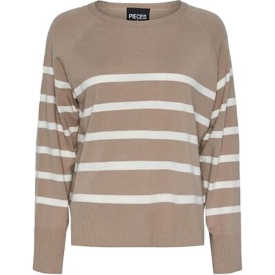 17146322 PIECES Damski sweter Pcsia Ls Knit Noos Bc, Silver Mink/Stripes:white, M 17146322 PIECES Damski sweter Pcsia Ls Knit Noos Bc, Silver Mink/Stripes:white, M