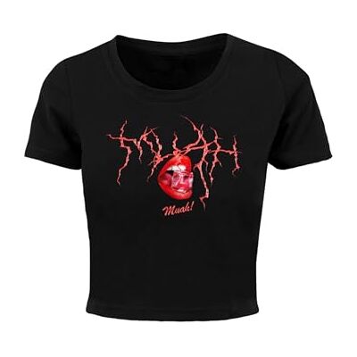 MST010 Miss Tee Damska koszulka Muah Cropped Tee, koszulka z odkrytym brzuchem, koszulka z nadrukiem z przodu, bawełna, rozmiary XS 5XL, czarny, XXL MST010 Miss Tee Damska koszulka Muah Cropped Tee, koszulka z odkrytym brzuchem, koszulka z nadrukiem z przodu, bawełna, rozmiary XS 5XL, czarny, XXL