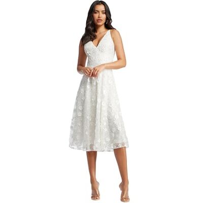 DDR435-K471-101-Large Dress the Population Damska sukienka Elisa Plunge Midi bez rękawów, kość słoniowa, duża DDR435-K471-101-Large Dress the Population Damska sukienka Elisa Plunge Midi bez rękawów, kość słoniowa, duża