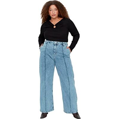 TBBAW23CJ00013 Trendyol Damskie dżinsy proste, wysoka talia, duże rozmiary, niebieski, 48 TBBAW23CJ00013 Trendyol Damskie dżinsy proste, wysoka talia, duże rozmiary, niebieski, 48