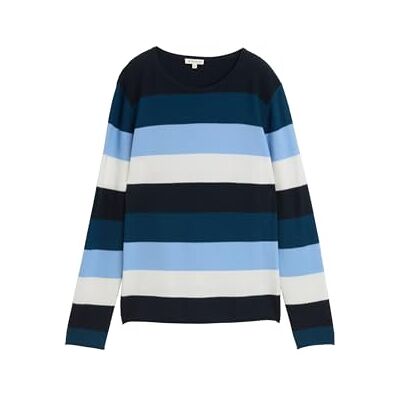 1042952 TOM TAILOR Damski sweter z dzianiny z okrągłym dekoltem, 38578 Big Teal Knit Stripe, L 1042952 TOM TAILOR Damski sweter z dzianiny z okrągłym dekoltem, 38578 Big Teal Knit Stripe, L