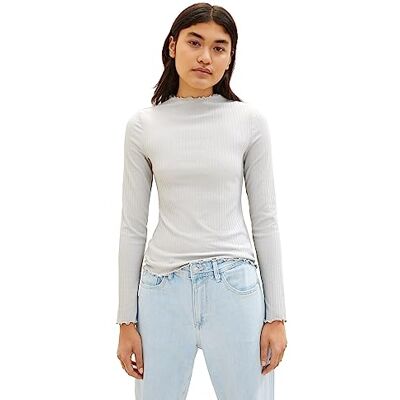 1038368 TOM TAILOR Denim Damska koszulka z długim rękawem Basic RIPP, 32253-basic Light Grey, XL 1038368 TOM TAILOR Denim Damska koszulka z długim rękawem Basic RIPP, 32253-basic Light Grey, XL