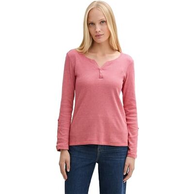 1024036 TOM TAILOR Henley damska koszulka z długim rękawem w paski z bawełny ekologicznej, 11849 Doeskin, L 1024036 TOM TAILOR Henley damska koszulka z długim rękawem w paski z bawełny ekologicznej, 11849 Doeskin, L