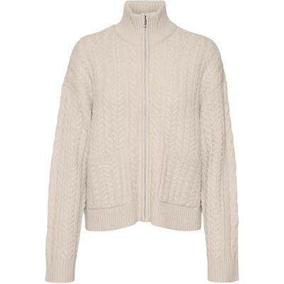 10311066 VERO MODA Vmesther Ls Highneck Zip Cardigan Boo Kardigan z dzianiny, brzoza, S 10311066 VERO MODA Vmesther Ls Highneck Zip Cardigan Boo Kardigan z dzianiny, brzoza, S