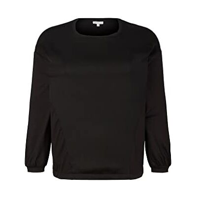 1035823 TOM TAILOR Damski Plussize koszulka z długim rękawem z mieszanki materiałów , 14482 Deep Black, 46 Duże rozmiary 1035823 TOM TAILOR Damski Plussize koszulka z długim rękawem z mieszanki materiałów , 14482 Deep Black, 46 Duże rozmiary