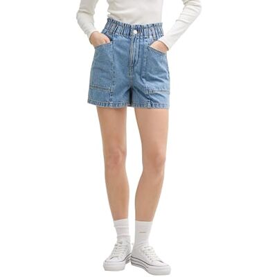 1046700 TOM TAILOR Denim Damskie szorty jeansowe Paperbag, 10113 Clean Mid Stone Blue Denim, S 1046700 TOM TAILOR Denim Damskie szorty jeansowe Paperbag, 10113 Clean Mid Stone Blue Denim, S