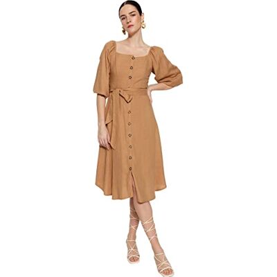 TWOSS19IE0009 Trendyol Damska sukienka midi o regularnym splocie, Camelfarben, 38 TWOSS19IE0009 Trendyol Damska sukienka midi o regularnym splocie, Camelfarben, 38