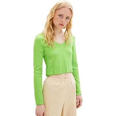 1038364 TOM TAILOR Damska krótka koszula jeansowa z długimi rękawami i prążkowaną strukturą, 12318-płynna limonkowa zieleń, M 1038364 TOM TAILOR Damska krótka koszula jeansowa z długimi rękawami i prążkowaną strukturą, 12318-płynna limonkowa zieleń, M