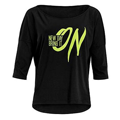 MCS001-SCHWARZ-GELB-ON WINSHAPE Damska koszula Winshape Damen Ultra Leichtes Modal-3/4-ramienna Mcs001 Mit Neon Gelbem 'New Day Bring It On' Glitzer-aufdruck joga koszulka Schwarz-neonowy brokat S MCS001-SCHWARZ-GELB-ON WINSHAPE Damska koszula Winshape Damen Ultra Leichtes Modal-3/4-ramienna Mcs001 Mit Neon Gelbem 'New Day Bring It On' Glitzer-aufdruck joga koszulka Schwarz-neonowy brokat S