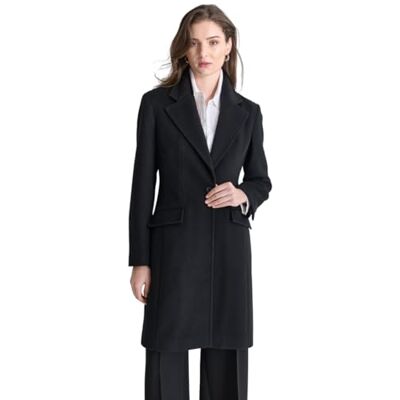 DLEMWN51 DKNY Women's Buttondown Wool Coat, Black, Large, czarny, L DLEMWN51 DKNY Women's Buttondown Wool Coat, Black, Large, czarny, L