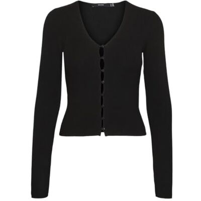 10309490 VERO MODA Vmgold Rib Ls V-Neck Button sweter z dzianiny, czarny, XS 10309490 VERO MODA Vmgold Rib Ls V-Neck Button sweter z dzianiny, czarny, XS