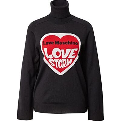 W S D40 10 X 1148 Love Moschino Damski sweter z długim rękawem Raglan Sleeved with Love Storm Heart Jacquard Intarsia Pullover Sweater, czarny, 42 W S D40 10 X 1148 Love Moschino Damski sweter z długim rękawem Raglan Sleeved with Love Storm Heart Jacquard Intarsia Pullover Sweater, czarny, 42