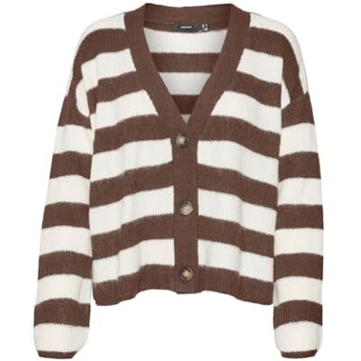 10310470 VERO MODA Vmnatahlie Ls V-NCK Button Card Ga Noos sweter damski, Pinecone/Detail:small Stripes Birch, M 10310470 VERO MODA Vmnatahlie Ls V-NCK Button Card Ga Noos sweter damski, Pinecone/Detail:small Stripes Birch, M