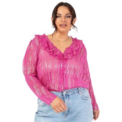 PL8-0011 Lovedrobe Women's Ladies Ruffle Top V-Neck Long Sleeve Button-up Frills Floral Print Metallic Smart Casual Office Wear Bluuse Rosa 50, Rosa, 50 PL8-0011 Lovedrobe Women's Ladies Ruffle Top V-Neck Long Sleeve Button-up Frills Floral Print Metallic Smart Casual Office Wear Bluuse Rosa 50, Rosa, 50