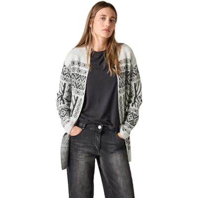 B253866 CECIL Wzorzysty kardigan, Soft Silver Melange, XXL B253866 CECIL Wzorzysty kardigan, Soft Silver Melange, XXL