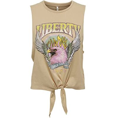 15291468 ONLY Onllucy S/L Knot Eagle Box JRS Top, irlandzki krem/nadruk: liberty, S 15291468 ONLY Onllucy S/L Knot Eagle Box JRS Top, irlandzki krem/nadruk: liberty, S