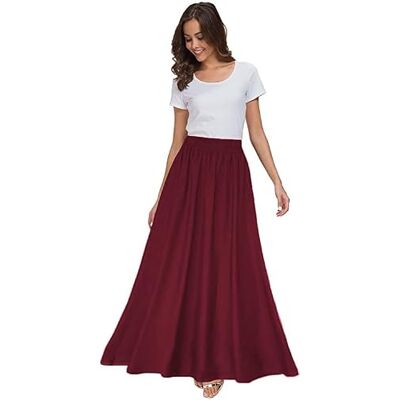 Sinono Damska szyfonowa spódnica maxi retro vintage spódnice do kostek, Fioletowy, czerwony, L Sinono Damska szyfonowa spódnica maxi retro vintage spódnice do kostek, Fioletowy, czerwony, L