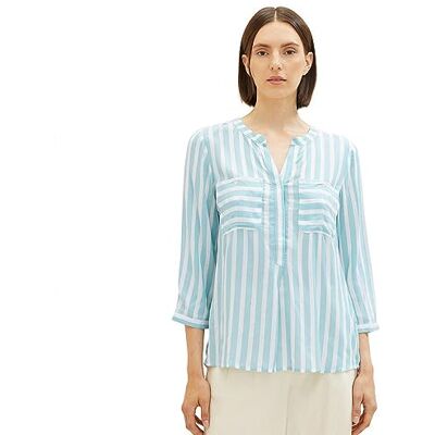 1016190 TOM TAILOR Damska bluzka z paskami i kieszeniami na piersi, 32606 Teal Offwhite Vertical Stripe, 34 1016190 TOM TAILOR Damska bluzka z paskami i kieszeniami na piersi, 32606 Teal Offwhite Vertical Stripe, 34