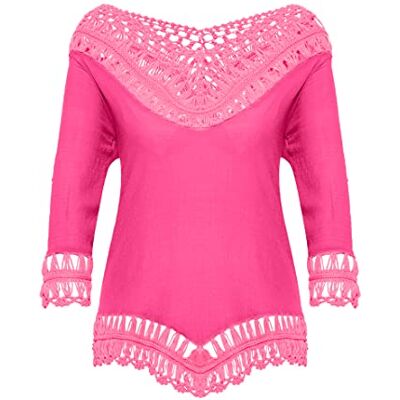 21322913-EY01 EYOTA Damska tunika z szydełkowaniem, Rosa, M-L 21322913-EY01 EYOTA Damska tunika z szydełkowaniem, Rosa, M-L