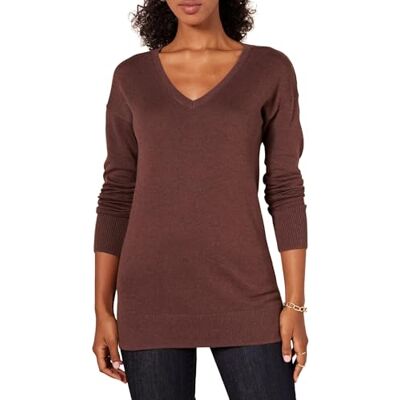 WAE35009FL18-Dcbrwn-Medium Amazon Essentials Women's Lekki sweter tunika z dekoltem w serek z długim rękawem (dostępny w wersji Plus Size), Ciemnokasztanowy wrzos, M WAE35009FL18-Dcbrwn-Medium Amazon Essentials Women's Lekki sweter tunika z dekoltem w serek z długim rękawem (dostępny w wersji Plus Size), Ciemnokasztanowy wrzos, M