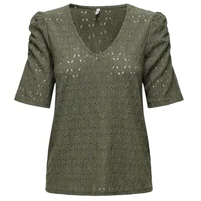 15320640 ONLY Damska koszulka Onlrosa S/S V-Neck Puff Top JRS, brązowy, S 15320640 ONLY Damska koszulka Onlrosa S/S V-Neck Puff Top JRS, brązowy, S