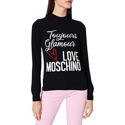 W S D21 11 X 1434 Love Moschino Damski krój Regular Fit Turtleneck Long Sleeve with Embroidered Slogan and Logo Intarsia in Front Sweater, czarny, 42 W S D21 11 X 1434 Love Moschino Damski krój Regular Fit Turtleneck Long Sleeve with Embroidered Slogan and Logo Intarsia in Front Sweater, czarny, 42
