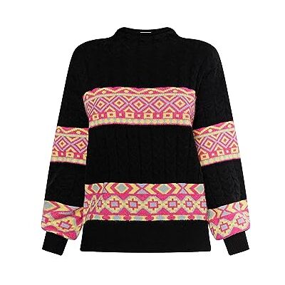 19029408-EC01 ECY Sweter damski, czarny wielokolorowy, M-L 19029408-EC01 ECY Sweter damski, czarny wielokolorowy, M-L