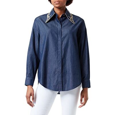 W 4 F15 00 E 2332 Love Moschino Koszula damska z ekskluzywnym kołnierzem ze skrzydłami motyla, dżinsowy, 46 W 4 F15 00 E 2332 Love Moschino Koszula damska z ekskluzywnym kołnierzem ze skrzydłami motyla, dżinsowy, 46
