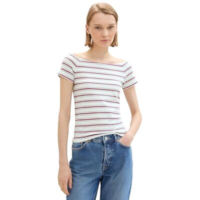 1041439 TOM TAILOR Denim T-shirt damski, 35338 biały, wielokolorowy pasek, XXL 1041439 TOM TAILOR Denim T-shirt damski, 35338 biały, wielokolorowy pasek, XXL
