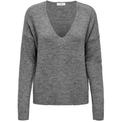 15207823 JACQUELINE de YONG Damski sweter z dzianiny dekolt w serek, Dark Grey Melange 2, XS 15207823 JACQUELINE de YONG Damski sweter z dzianiny dekolt w serek, Dark Grey Melange 2, XS