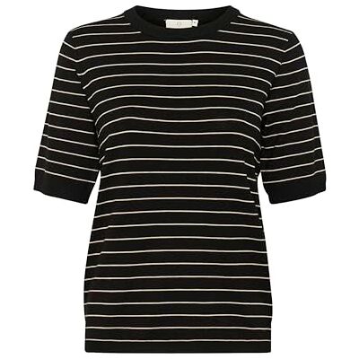10508410-106685-M KAFFE KAlizza Striped Knit damski sweter z dzianiny z krótkim rękawem w paski, swobodny, okrągły dekolt, w paski, czarny/szary (FeatherGreymel) wąski, M 10508410-106685-M KAFFE KAlizza Striped Knit damski sweter z dzianiny z krótkim rękawem w paski, swobodny, okrągły dekolt, w paski, czarny/szary (FeatherGreymel) wąski, M
