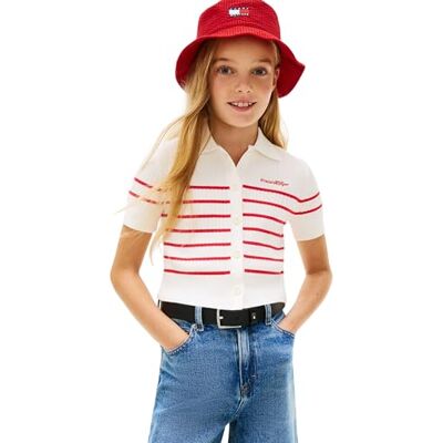 KG0KG09379XK38 Tommy Hilfiger Dziewczęcy sweter prążkowany polo Ss KG0KG09379 Polo, CZERWONY (Red Alert), 8 lat KG0KG09379XK38 Tommy Hilfiger Dziewczęcy sweter prążkowany polo Ss KG0KG09379 Polo, CZERWONY (Red Alert), 8 lat