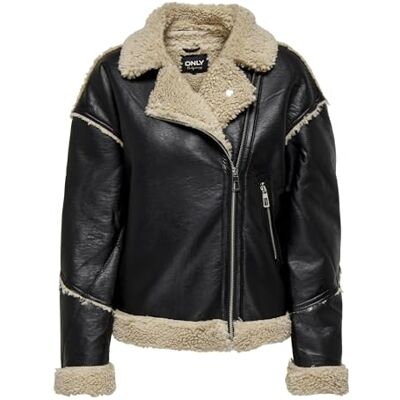 15293010 Bestseller A/S ONLWILMA Faux Leath Sherpa Jacket CC OTW kurtka, czarny/szczegóły: Moonbeam, XS, Black/Detail:moonbeam, XS 15293010 Bestseller A/S ONLWILMA Faux Leath Sherpa Jacket CC OTW kurtka, czarny/szczegóły: Moonbeam, XS, Black/Detail:moonbeam, XS